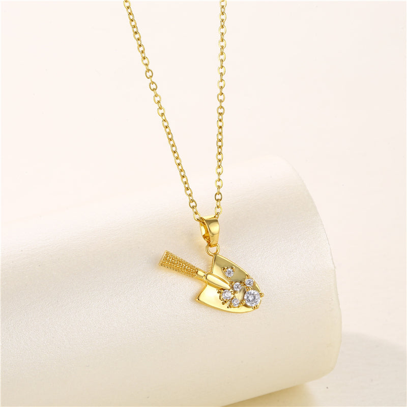 Artistic Geometric Zircon Pendant Necklace in 18K Gold Plated Stainless Steel