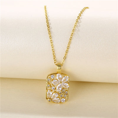Artistic Geometric Zircon Pendant Necklace in 18K Gold Plated Stainless Steel
