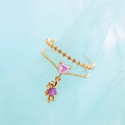 18K Gold Plated Bear and Heart Zircon Ring - Fashionable Minimalist Jewelry