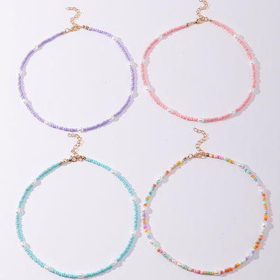 Bohemian Colorful Beaded Necklace with Heart Pendant and Natural Stone Pearls