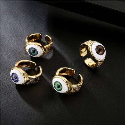 Adjustable 18k Gold Plated Copper Evil Eye Ring for Women