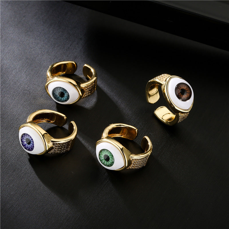 Adjustable 18k Gold Plated Copper Evil Eye Ring for Women