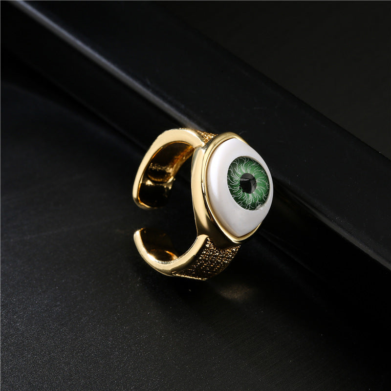 Adjustable 18k Gold Plated Copper Evil Eye Ring for Women