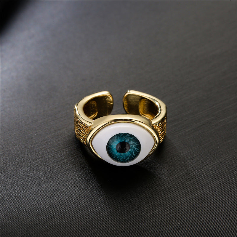 Adjustable 18k Gold Plated Copper Evil Eye Ring for Women