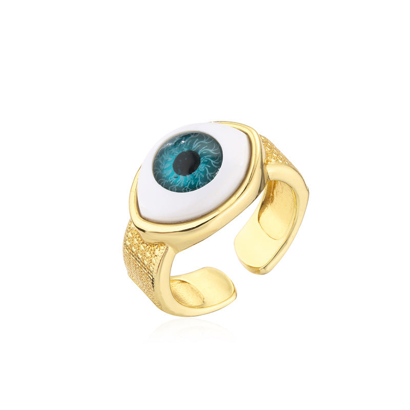Adjustable 18k Gold Plated Copper Evil Eye Ring for Women