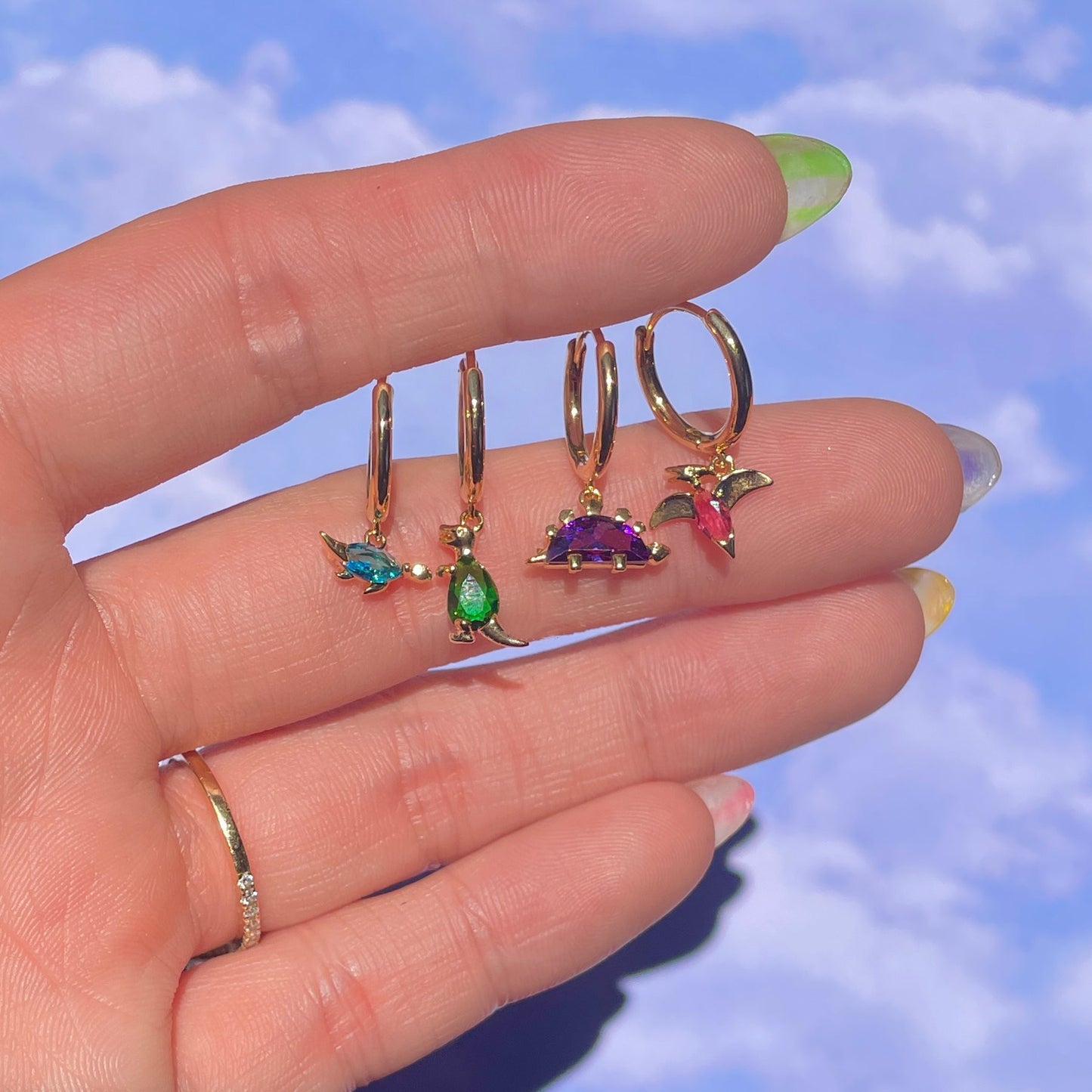 S925 Silver Geometric Multicolor Zircon Dinosaur Earrings