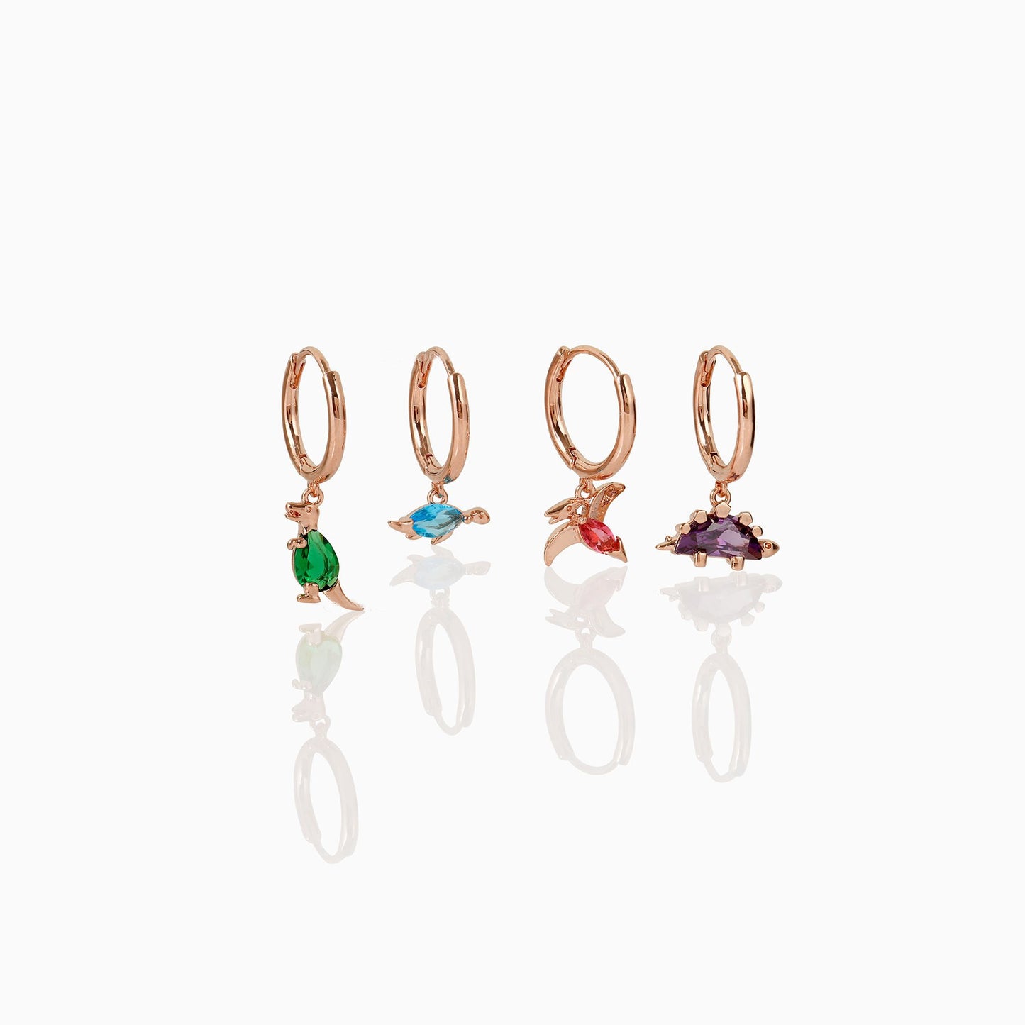 S925 Silver Geometric Multicolor Zircon Dinosaur Earrings