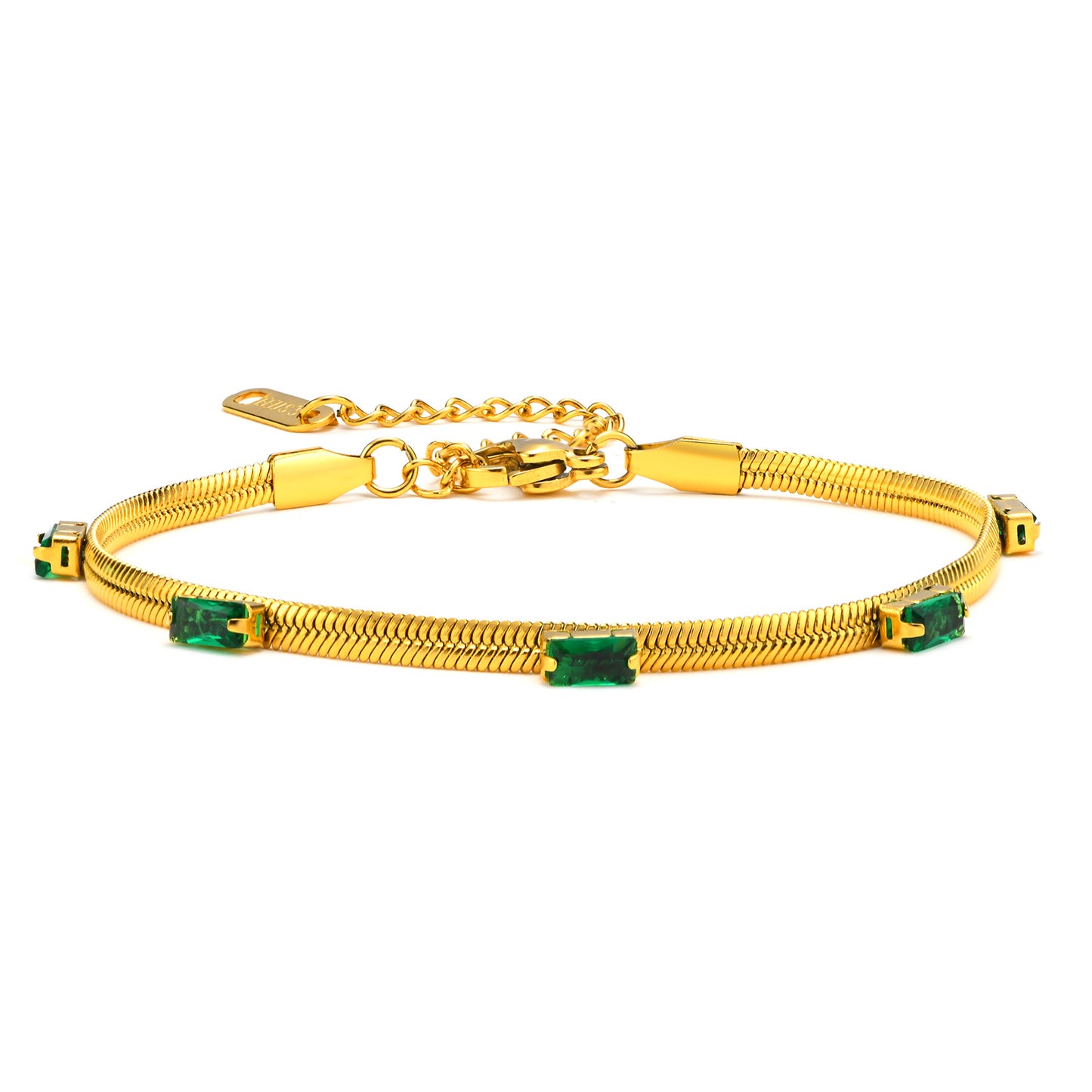 Elegant Geometric 18K Gold Plated Green Zircon Stainless Steel Bracelet