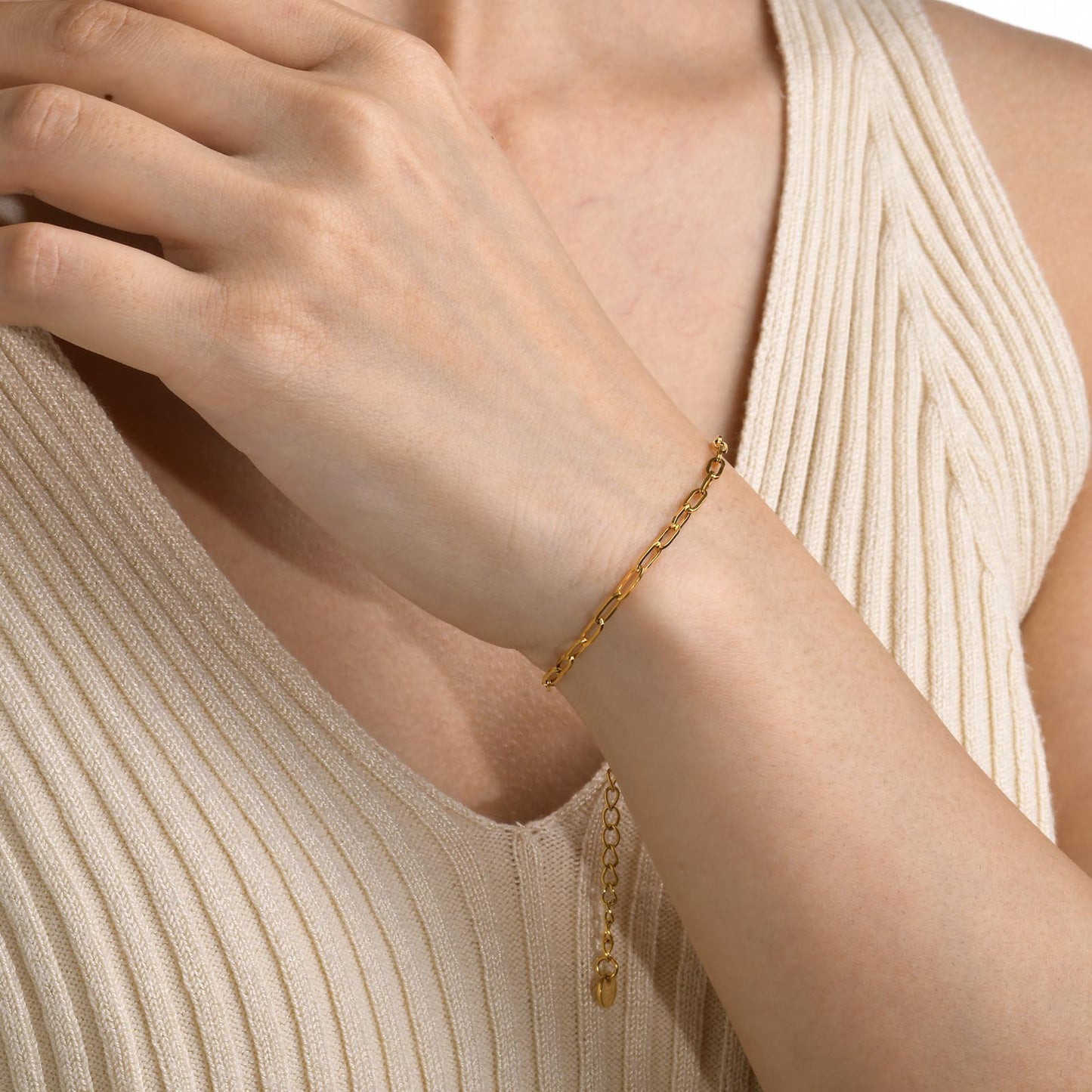 Elegant Geometric 18K Gold Plated Green Zircon Stainless Steel Bracelet