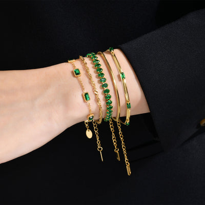 Elegant Geometric 18K Gold Plated Green Zircon Stainless Steel Bracelet