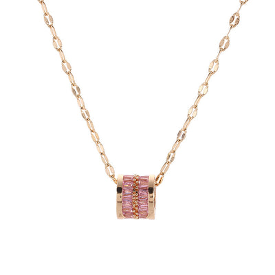 Elegant Geometric Zircon Pendant Necklace in Gold-Plated Titanium Steel