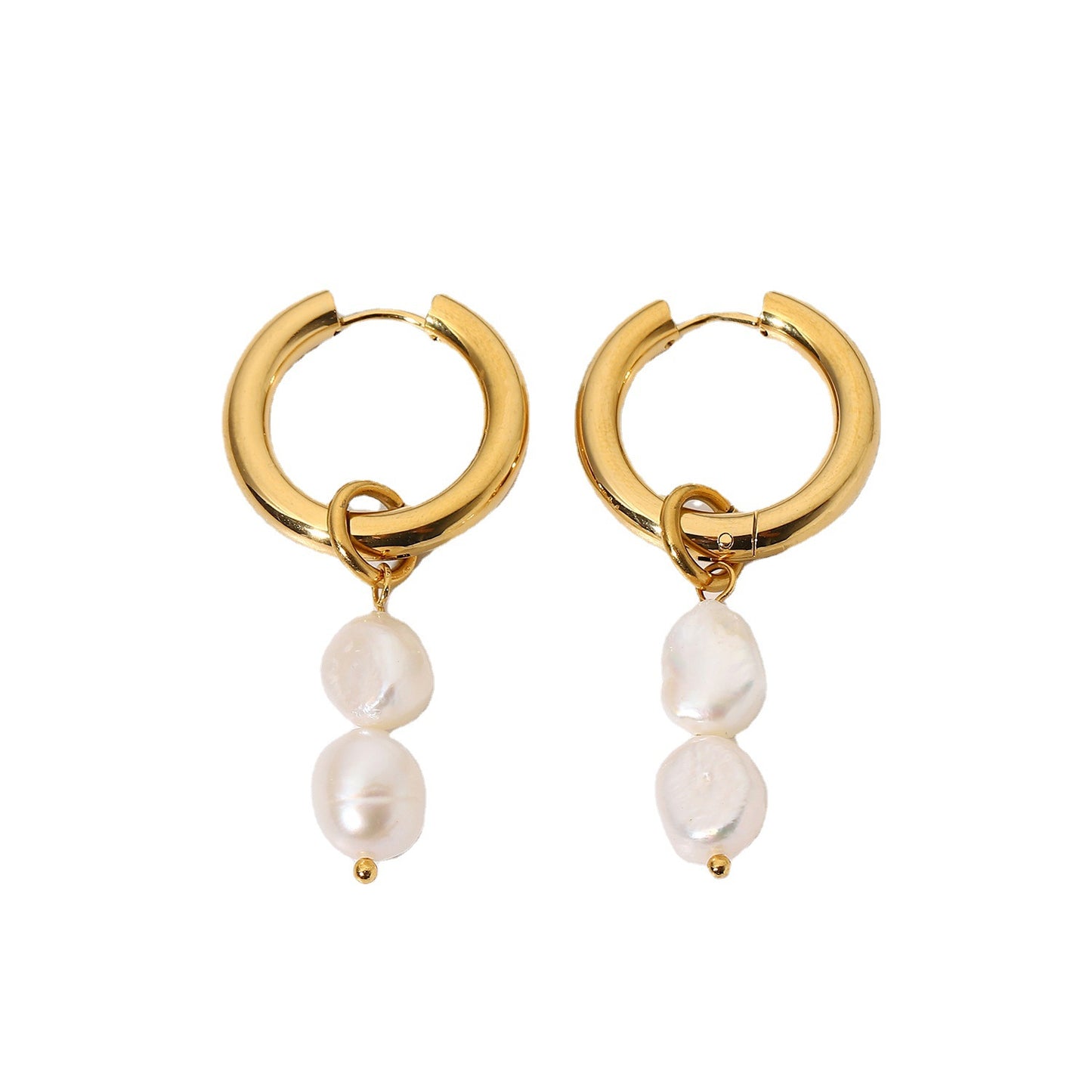 18K Gold-Plated Double Freshwater Pearl Pendant Earrings
