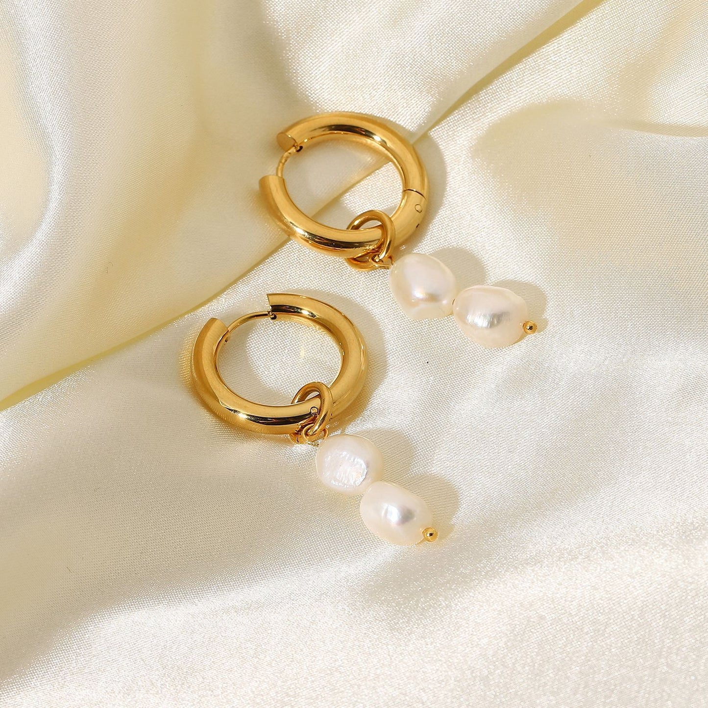 18K Gold-Plated Double Freshwater Pearl Pendant Earrings
