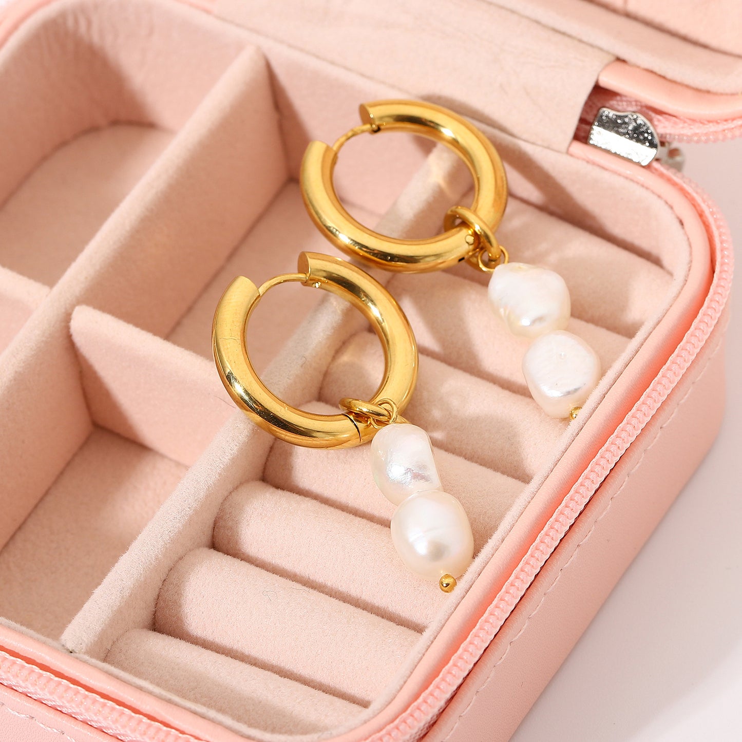 18K Gold-Plated Double Freshwater Pearl Pendant Earrings