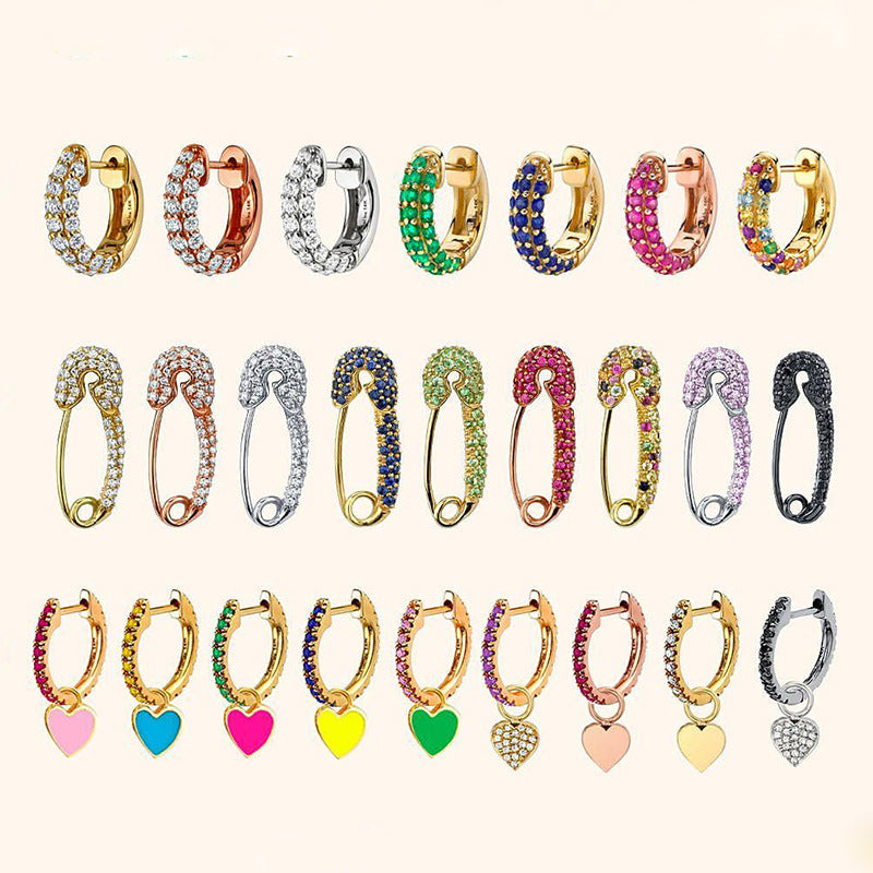 Wholesale Fashion Diamond Brooch Copper Buckle Heart Earrings