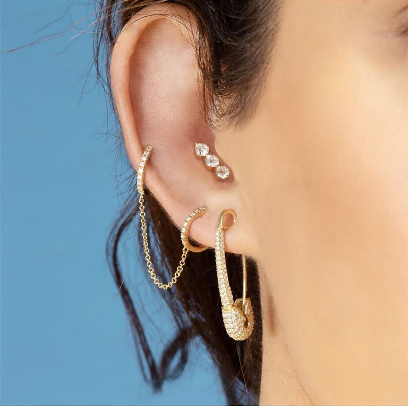 Wholesale Fashion Diamond Brooch Copper Buckle Heart Earrings