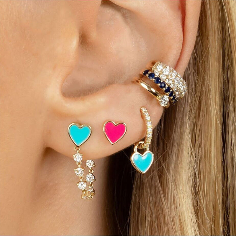 Wholesale Fashion Diamond Brooch Copper Buckle Heart Earrings