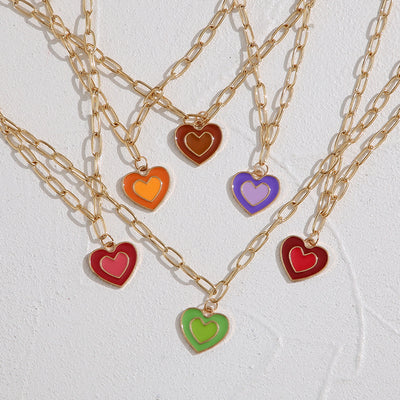 Double-Layer Heart-Shaped Pendant Necklace - Fashion Alloy Design