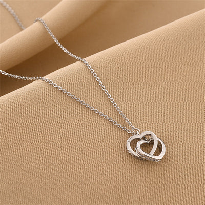 Heart Shape Titanium Steel Double Heart Pendant Necklace - Minimalist Valentine's Jewelry