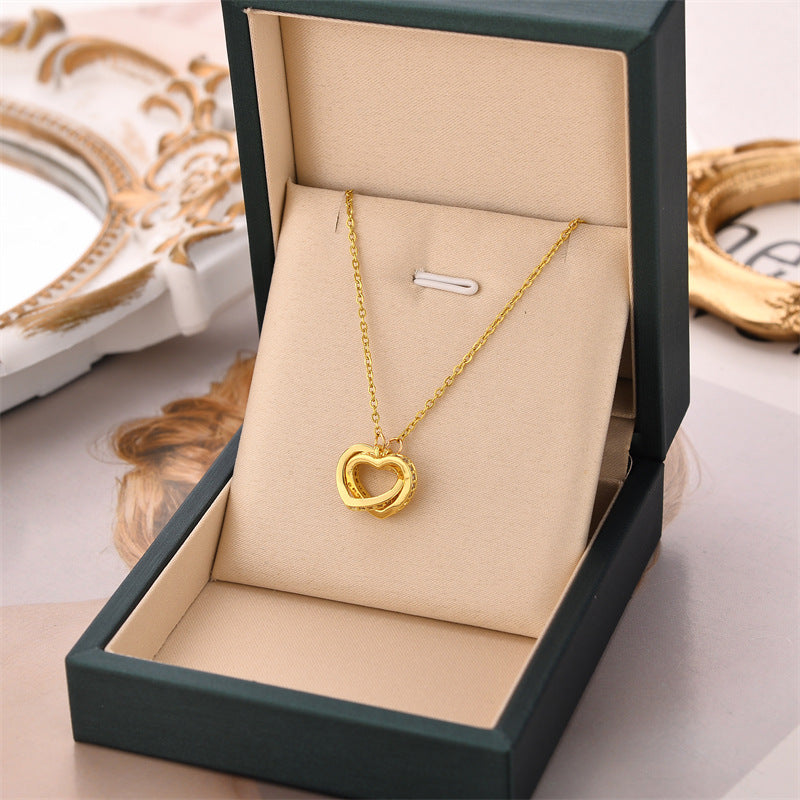 Heart Shape Titanium Steel Double Heart Pendant Necklace - Minimalist Valentine's Jewelry