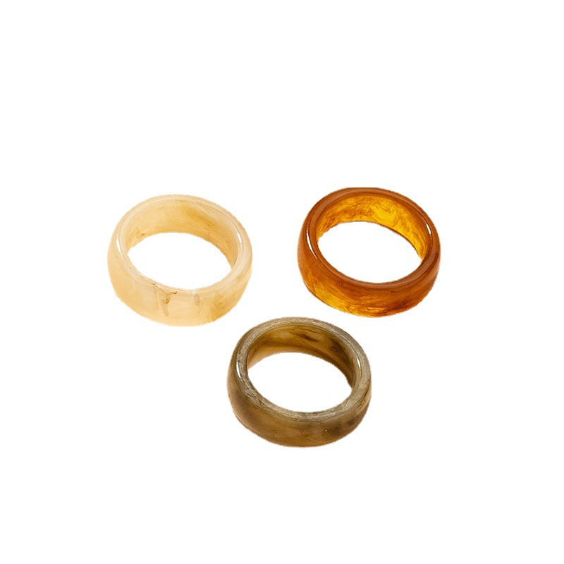 Wholesale Fashion Resin Ring Set - 3 Piece Wide Band Summer Jewelry Collection