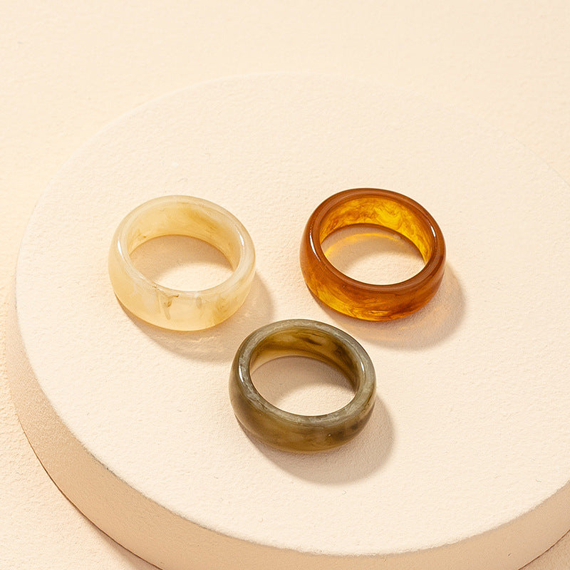 Wholesale Fashion Resin Ring Set - 3 Piece Wide Band Summer Jewelry Collection