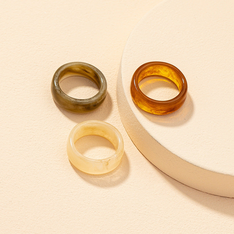 Wholesale Fashion Resin Ring Set - 3 Piece Wide Band Summer Jewelry Collection