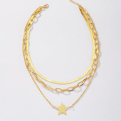 Three-Layer Star Pendant Necklace - Fashionable Multi-Layer Design