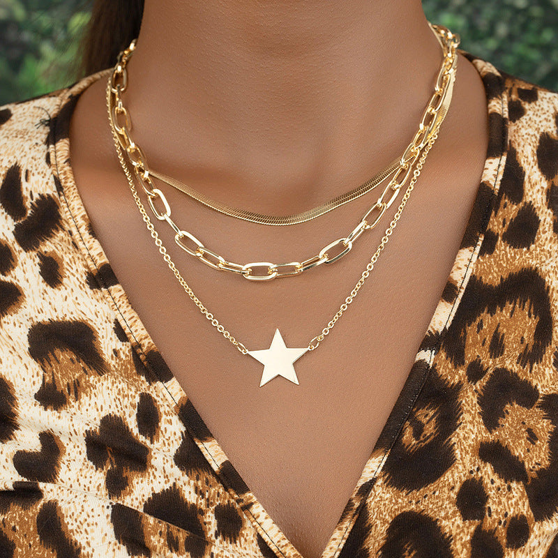 Three-Layer Star Pendant Necklace - Fashionable Multi-Layer Design