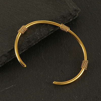INS Style 18K Gold Plated Stainless Steel Snake Cross Bangle - French Vintage Design