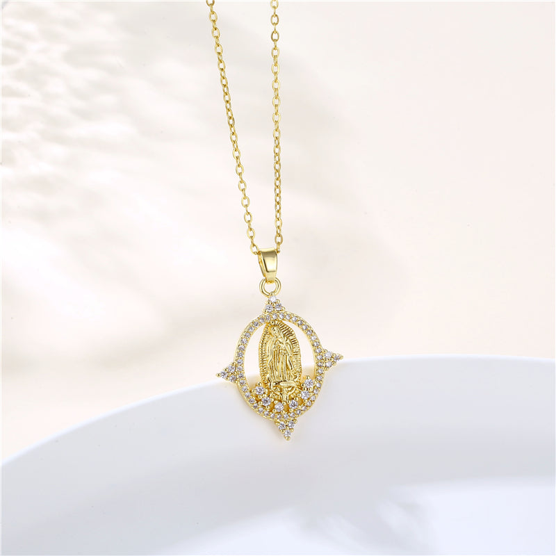 INS Style 18K Gold Plated Zircon Virgin Mary Pendant Necklace