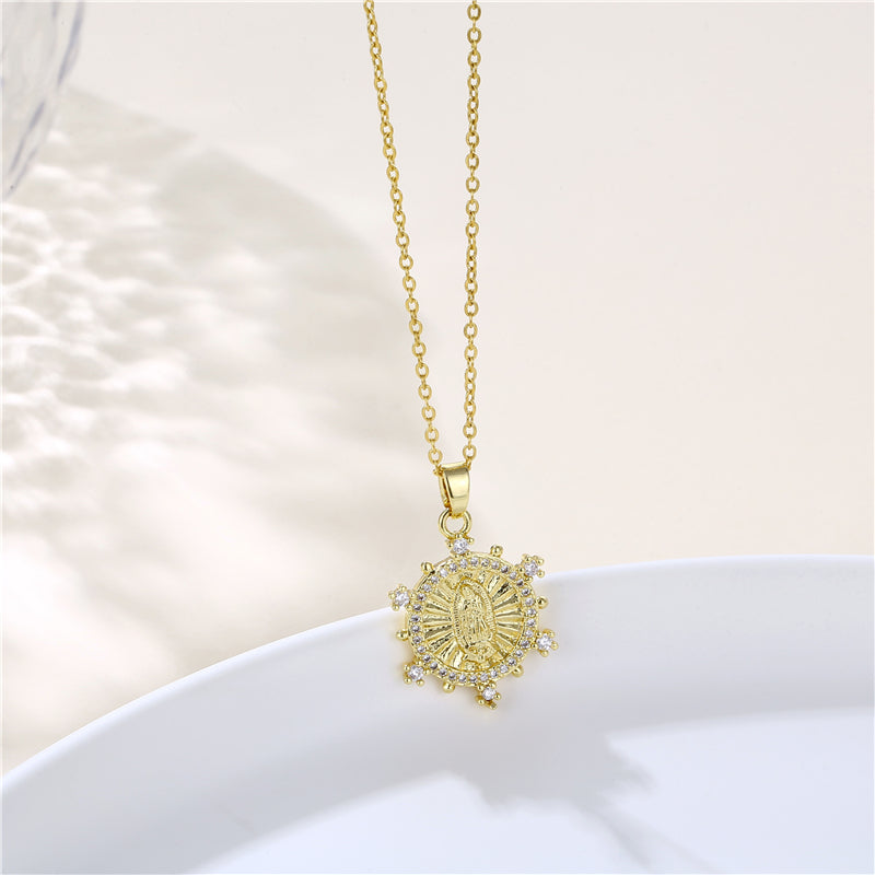 INS Style 18K Gold Plated Zircon Virgin Mary Pendant Necklace