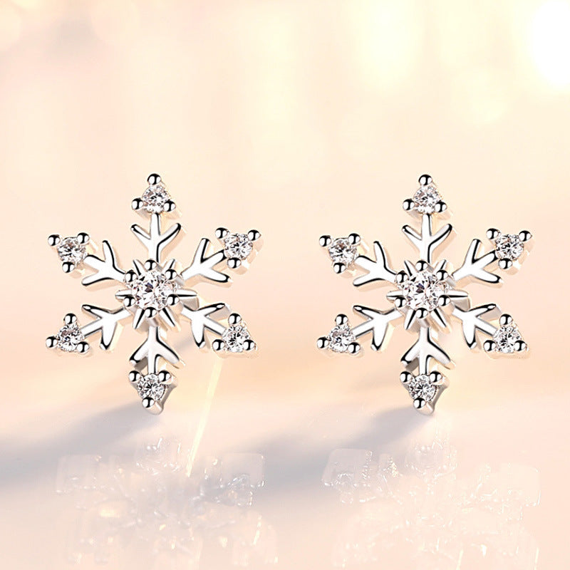 Simple Snowflake Zircon Stud Earrings for Women