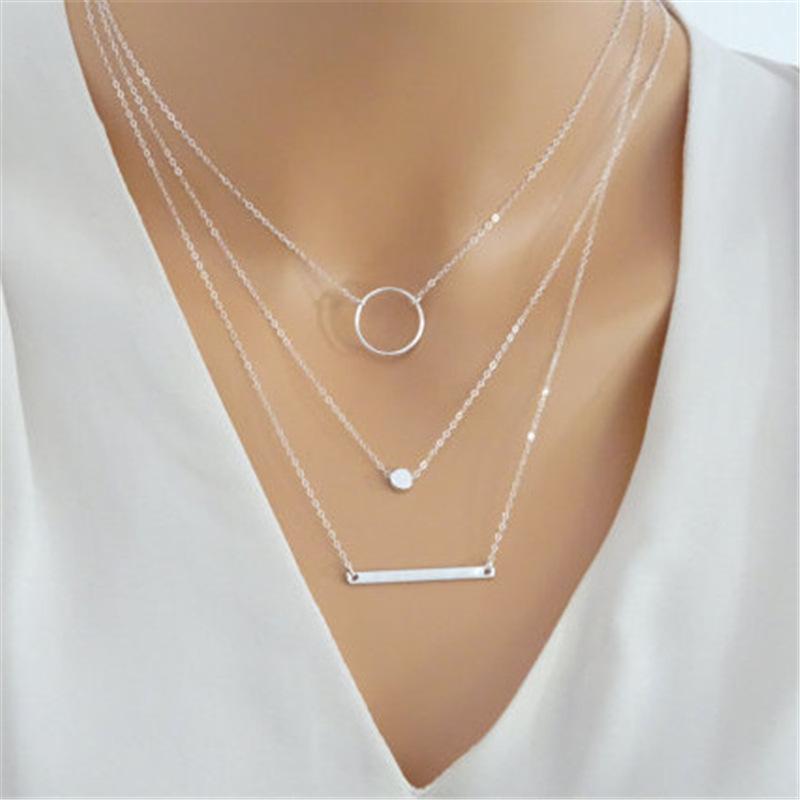 Alloy Geometric Circle Pendant Necklace & Zodiac Symbol Pendant Necklace Set for Women