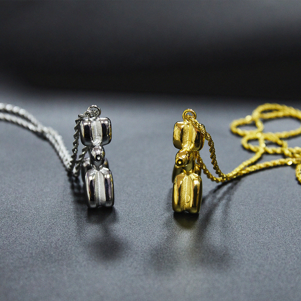 Balloon Dog Titanium Steel Necklace - Unique 3D Design Pendant for Women