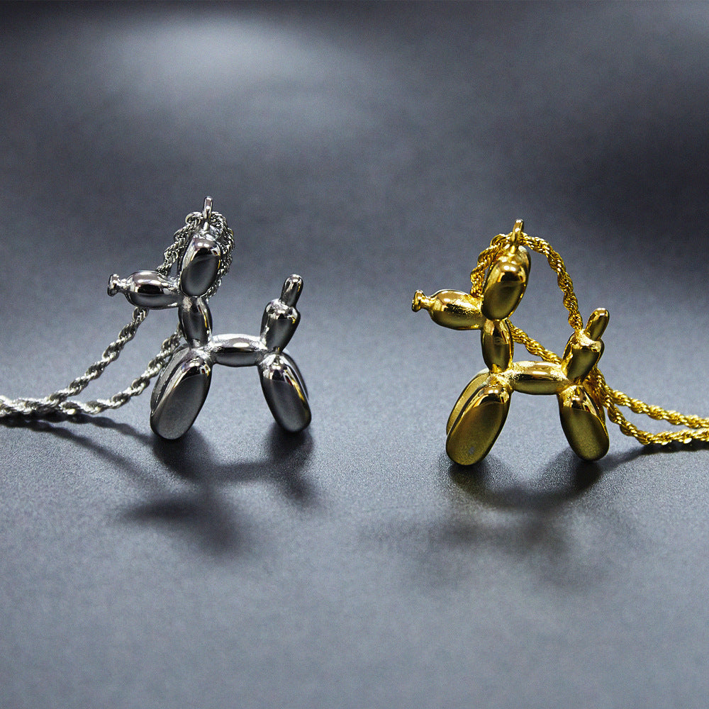 Balloon Dog Titanium Steel Necklace - Unique 3D Design Pendant for Women