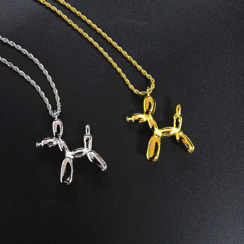 Balloon Dog Titanium Steel Necklace - Unique 3D Design Pendant for Women
