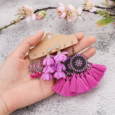 Bohemian Fashion Colorful Flower Large Hoop Earrings Set
