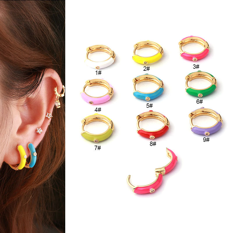 Candy Color Enamel Hoop Earrings for Women