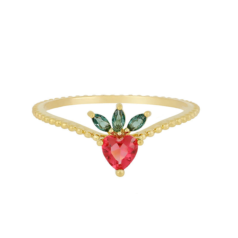 Colorful Zircon Cherry Peach Tropical Fruit Rings in Gold Plated Copper