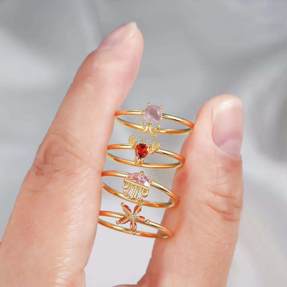 18k Gold Colorful Zircon Marine Animal Ring