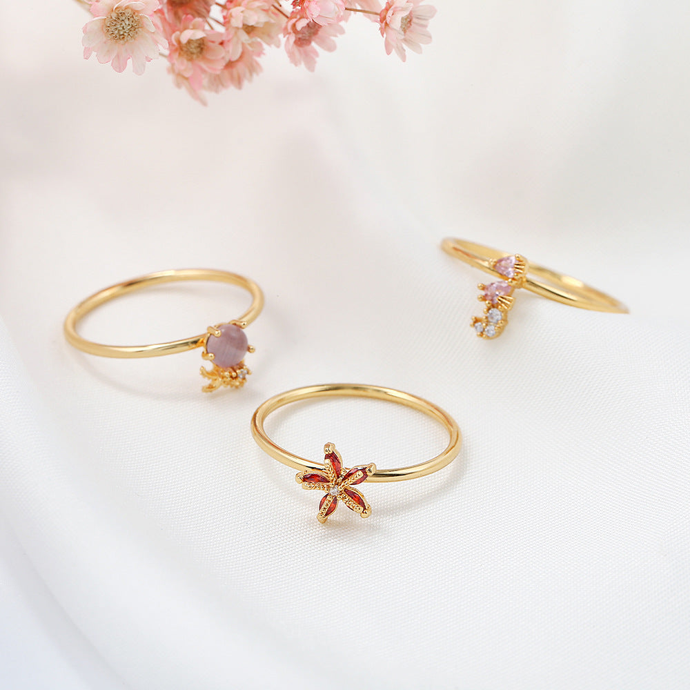 18k Gold Colorful Zircon Marine Animal Ring