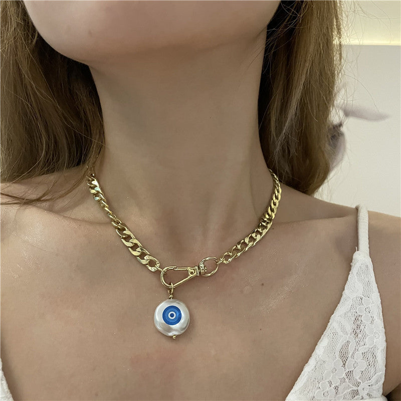 Devil's Eye Smiley Face Pearl Pendant Multi-layer Necklace
