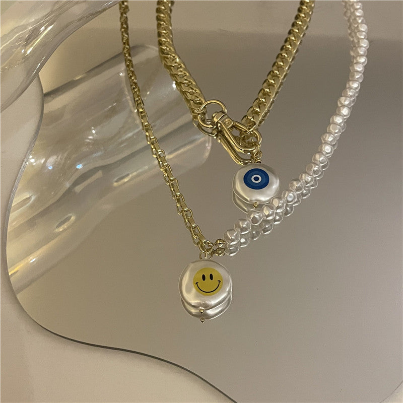 Devil's Eye Smiley Face Pearl Pendant Multi-layer Necklace