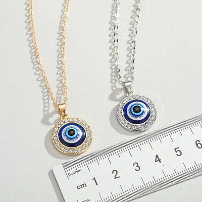 Evil Eye Alloy Rhinestone Pendant Necklace - Turkish Blue Eye Charm Jewelry