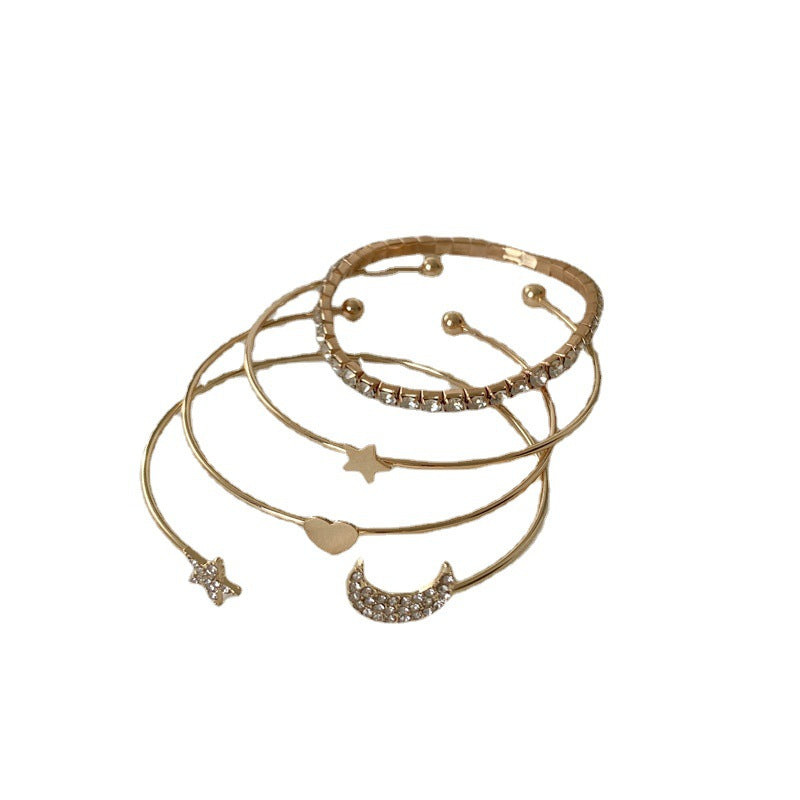 Fashion Crystal Star Moon Heart Bracelet Set