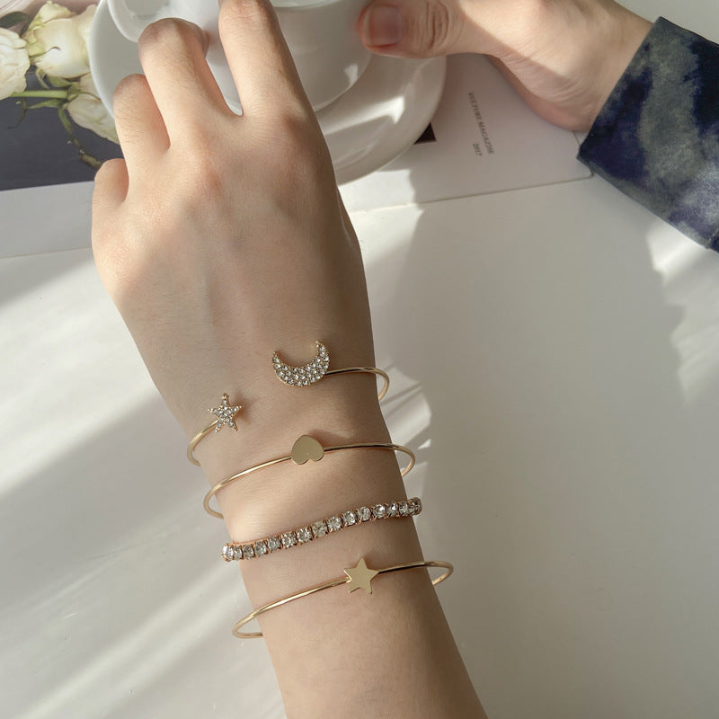 Fashion Crystal Star Moon Heart Bracelet Set