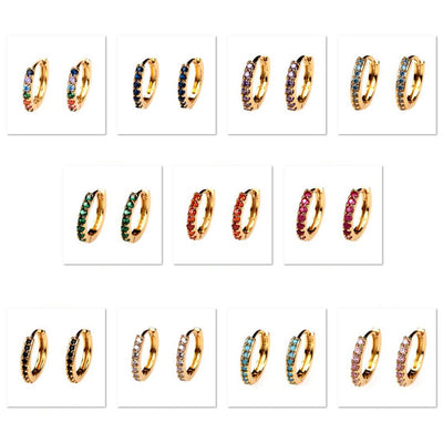 Rainbow Colorful Zircon Hoop Earrings 18k Gold Plated Copper