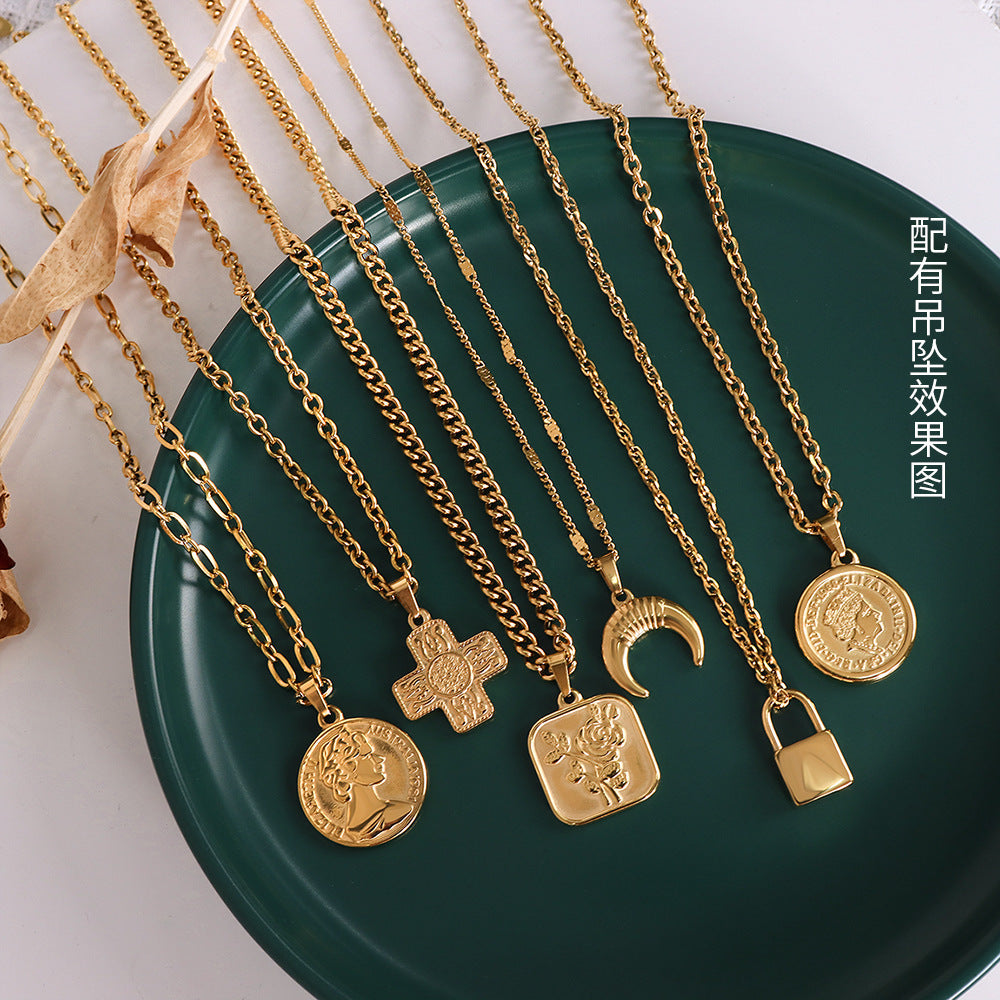 18K Gold Plated Minimalist Titanium Steel Necklace Set