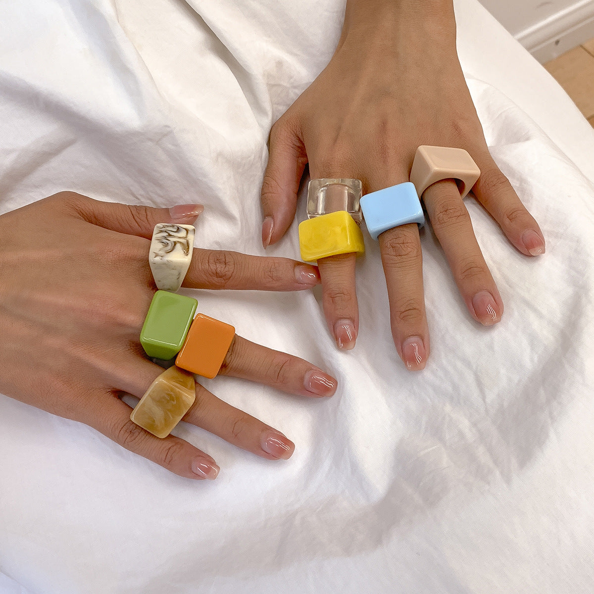 Geometric Color Square Resin Ring & Acrylic Cube Beads DIY Jewelry Accessories